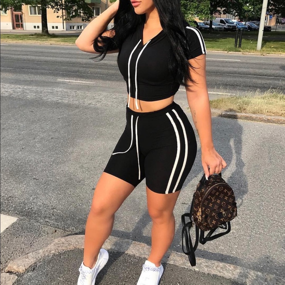 Crop Hoodie + Biker Shorts Set